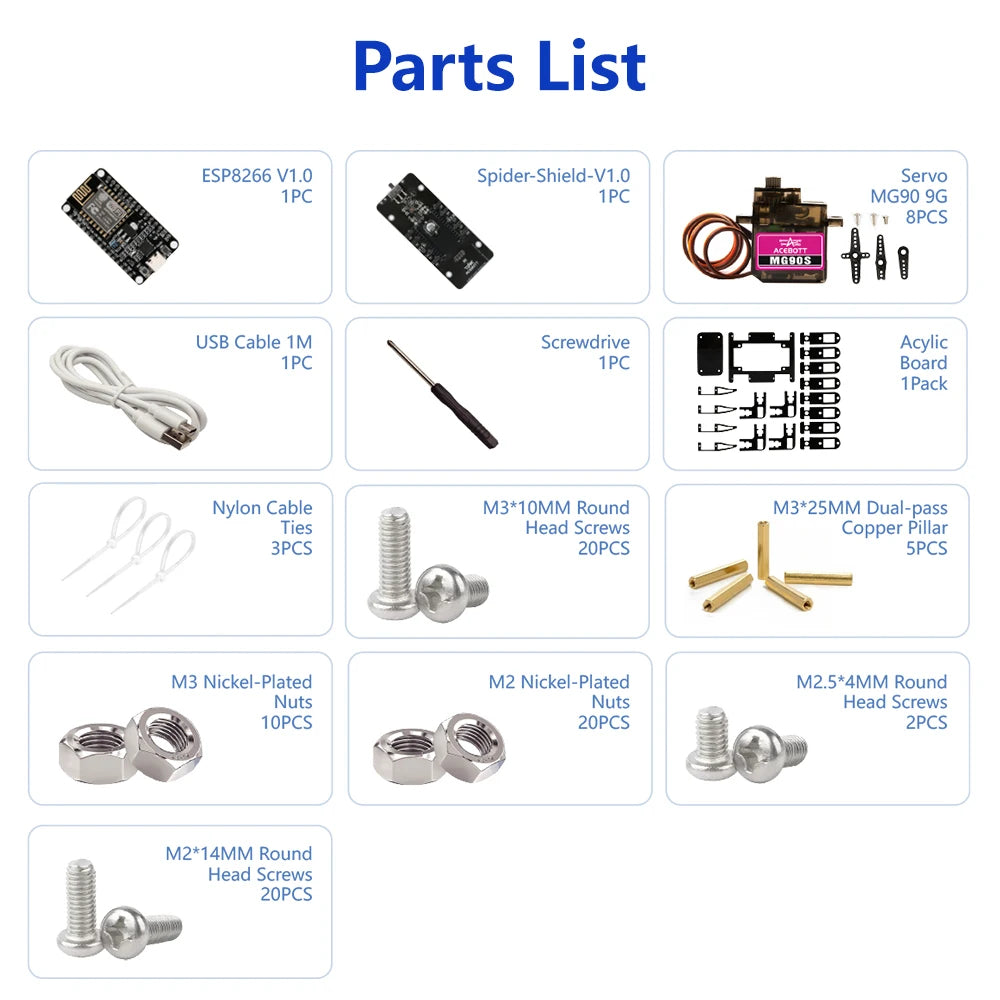Bionic Spider Robot Kit retail packaging box with product details and features