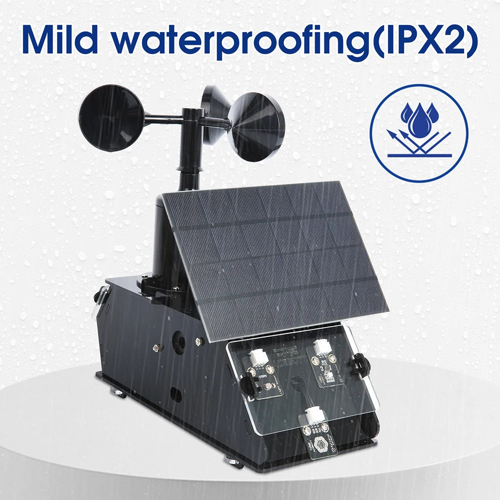 Weather Station STEM Kit fully assembled showing all environmental monitoring sensors active