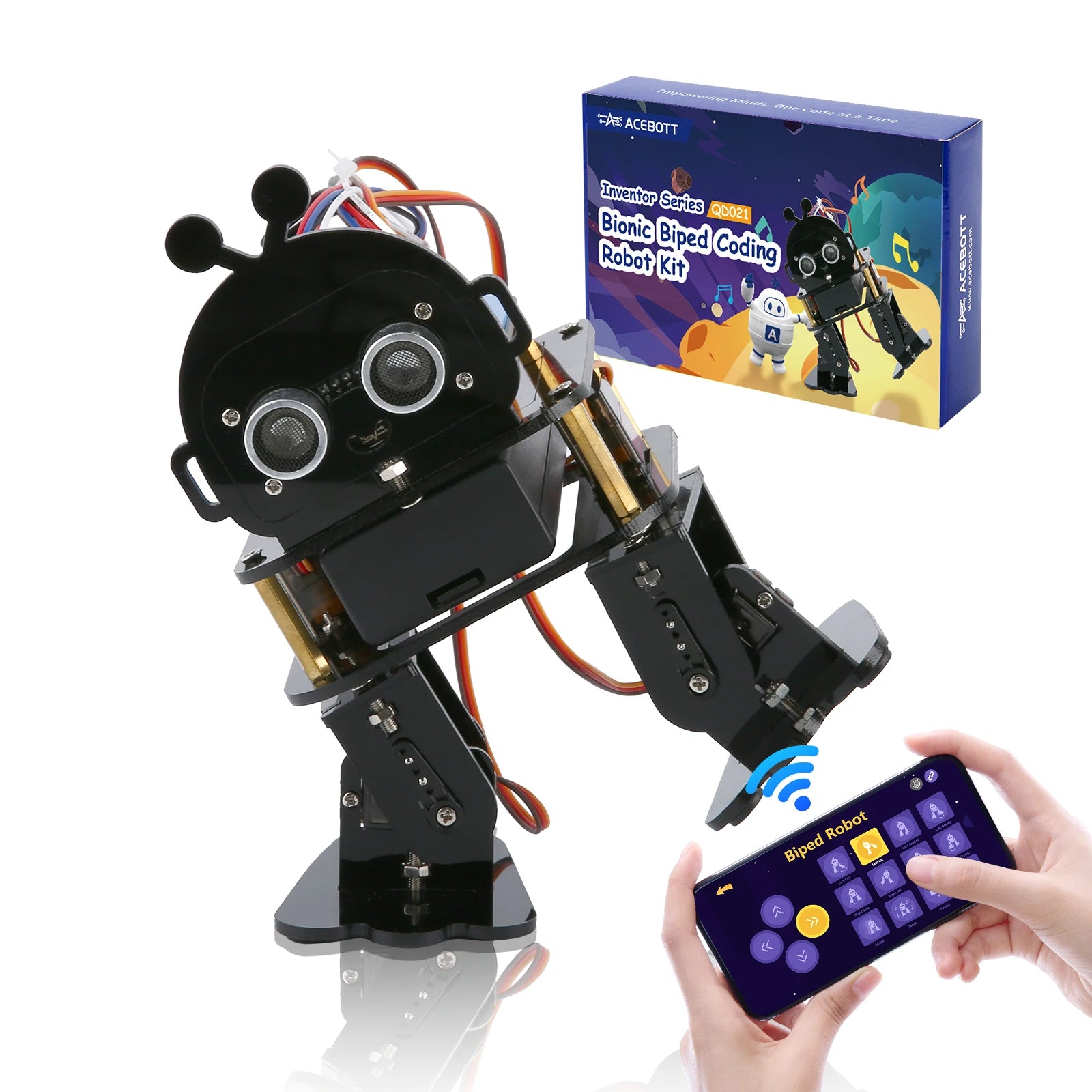 Biped Coding Robot Kit humanoid walking robot with servo joints and ultrasonic eyes - front view